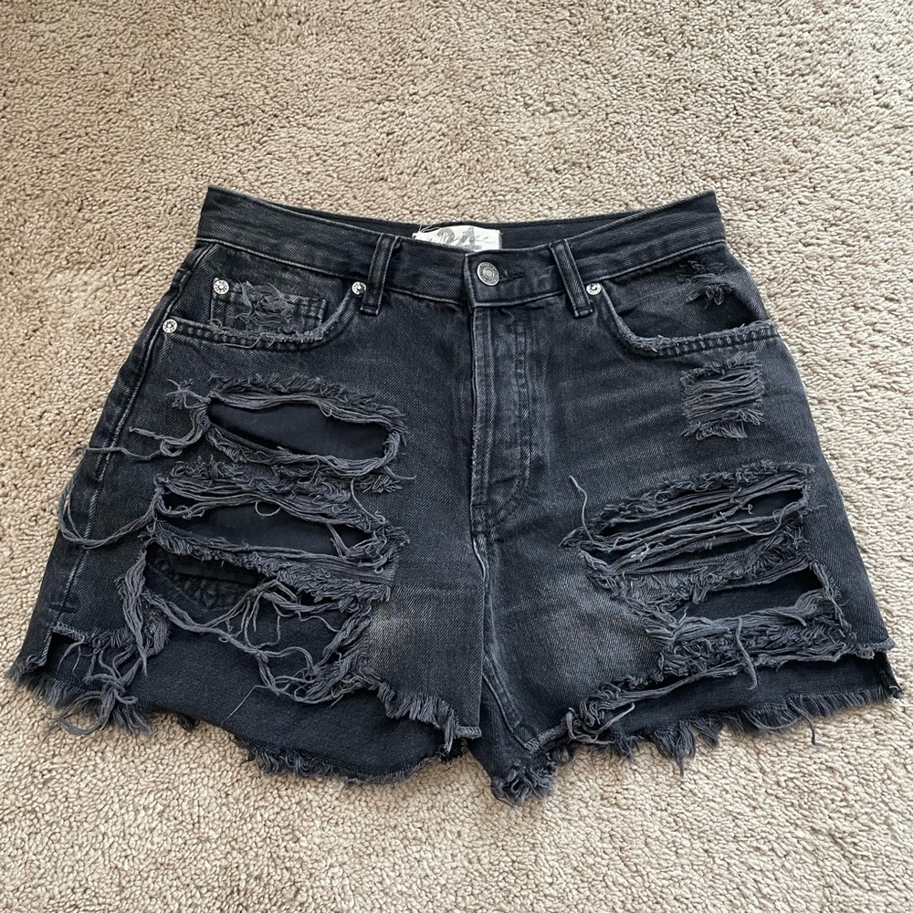 Free People Black Distressed Jean Shorts